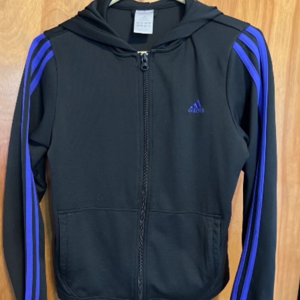 Vintage Adidas Climalite Black Purple Full Zip Up Hooded Jacket Women's Large